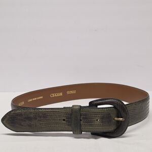 Vintage CIPRIANI Genuine Lizard Grain Leather Olive Green Waist Belt Size M